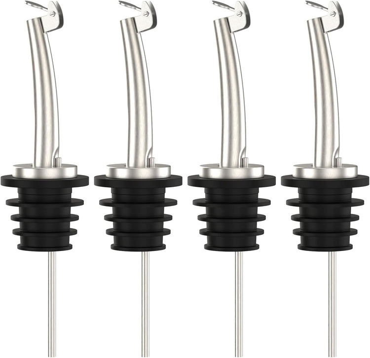 4 Pcs Oil Spout Liquor Bottle Pourer Spouts Stainless Steel Speed Pour Spouts Olive Oil Dispenser Spout for About 3/4" Bottle Mouth, with Flip Top