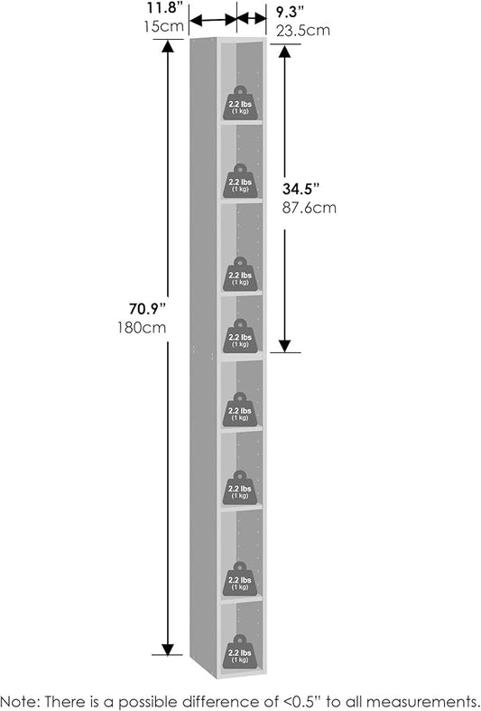 Furinno Fulda 8-Tier Closet Organizers and Storage, Open Shelf, Storage Organizer, 6-Inch Width, for Closet, Bedroom, Blackwood