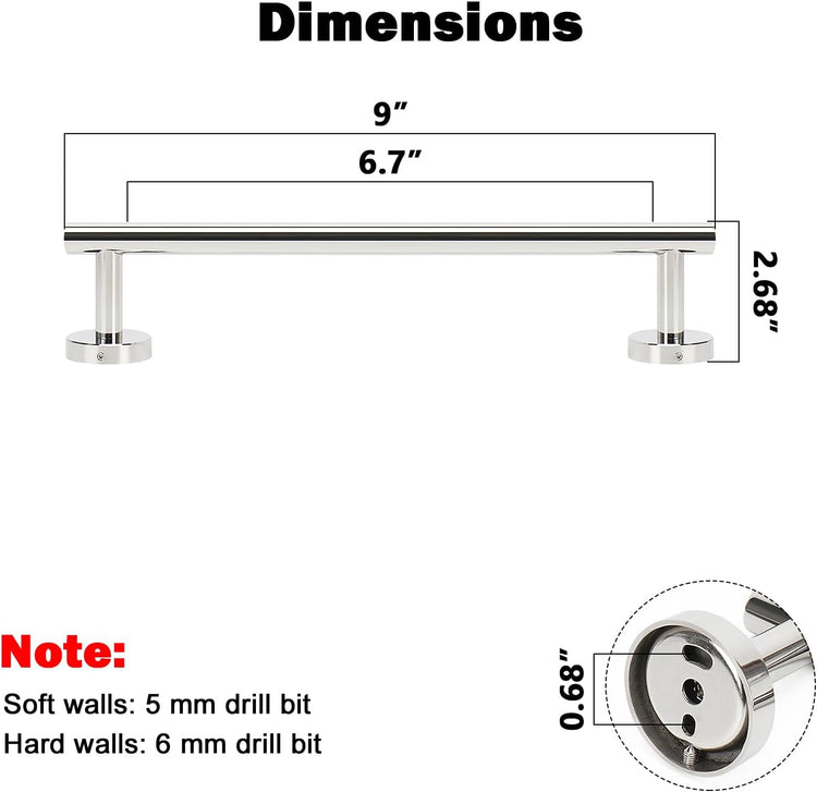 NearMoon Bath Towel Bar, Bath Accessories Thicken Stainless Steel Shower Towel Rack for Bathroom, Towel Holder Wall Mounted (1 Pack, Chrome Finish, 9 Inch)
