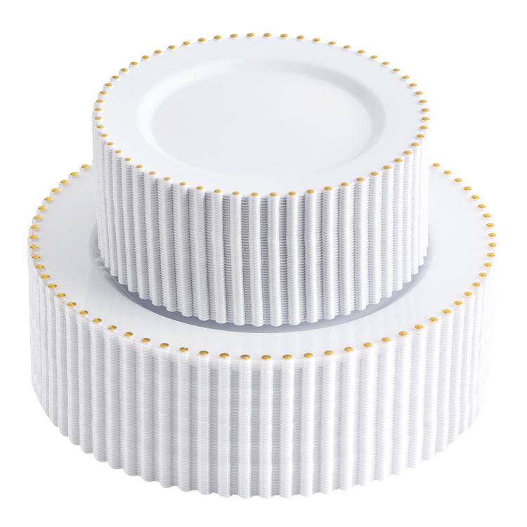 100pcs White Plastic Plates with Gold Beads for Bridal Showers (100 Count)