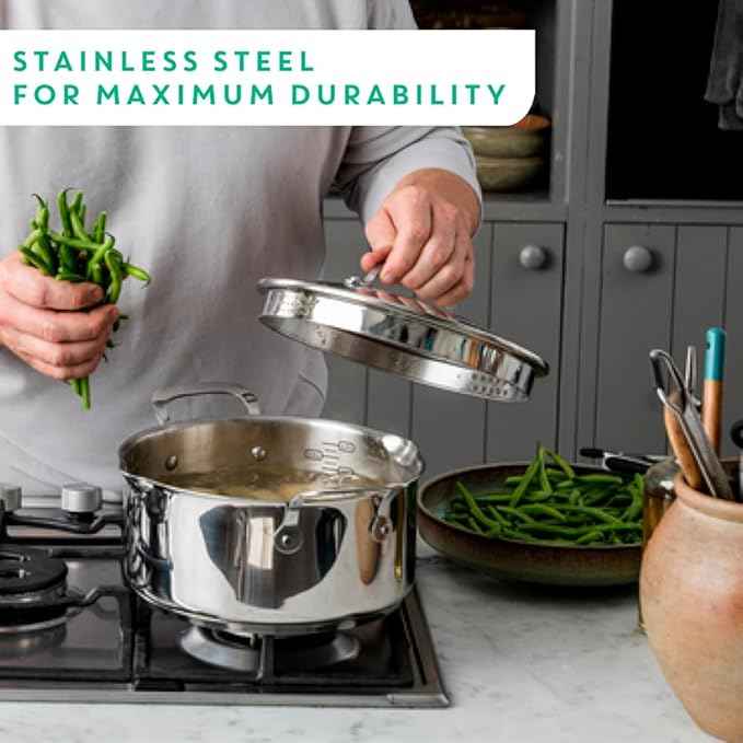 T-Fal x Jamie Oliver Nonstick Coated Stainless Steel Pans 9.5" & 11", Induction Compatible, Oven Safe up to 500°F, Chef's Stainless Steel Skillet, Frying Pan, Silver