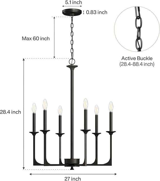 Tribesigns 27" Black Chandelier, 6-Light Chandeliers for Dining Room Lighting Fixtures Hanging, Pendant Light Fixtures Farmhouse Industrial Lighting for Kitchen, Living Room, Bedroom and Entryway