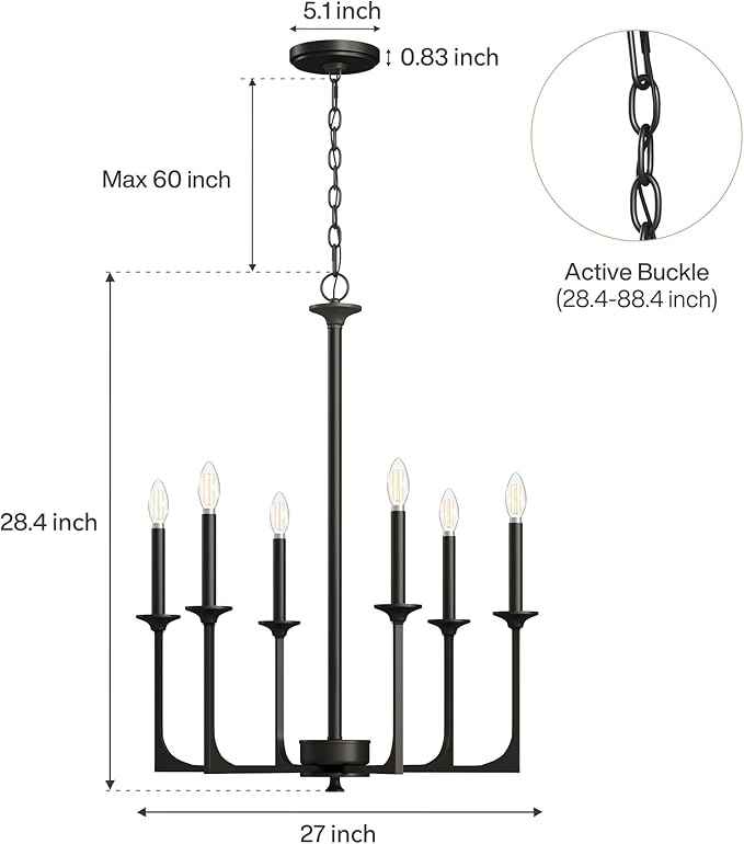 Tribesigns 27" Black Chandelier, 6-Light Chandeliers for Dining Room Lighting Fixtures Hanging, Pendant Light Fixtures Farmhouse Industrial Lighting for Kitchen, Living Room, Bedroom and Entryway