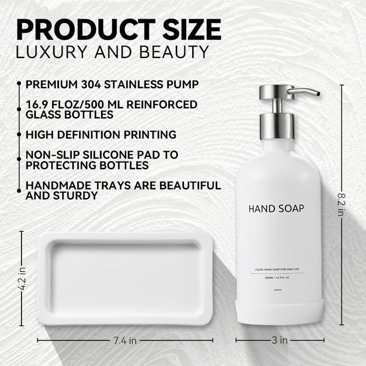 Glass Kitchen Soap Dispenser Set with Ceramic Tray