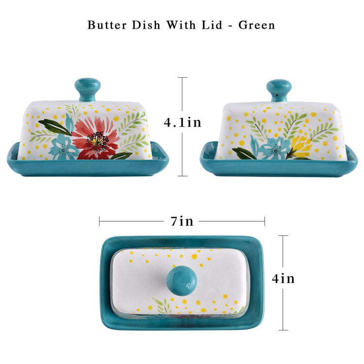 Butter Dish Ceramic Butter Dish with Lid Butter Keeper Butter Dish with Lid for Countertop Flower Butter Crock