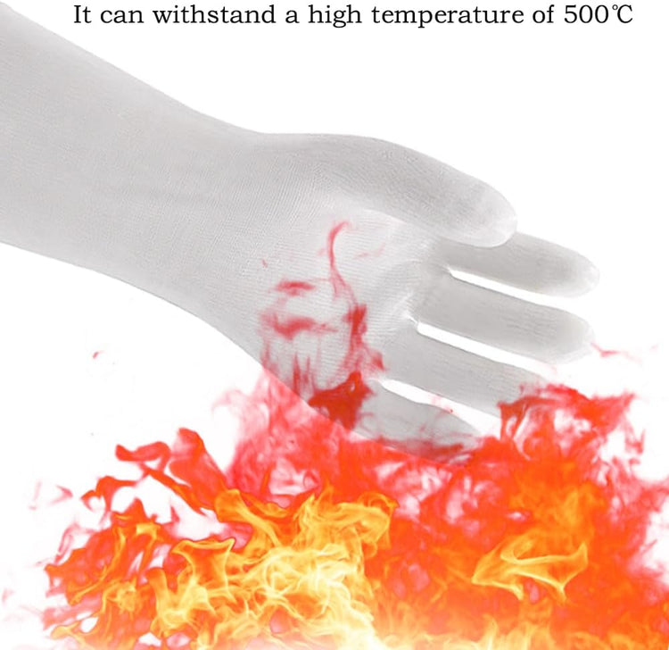 Silicone BBQ Gloves, Oven Gloves with Fingers 932°F Heat Resistant, Kitchen Waterproof Hot Proof Glove for Fryer, Smoker, Baking, Cooking (White, M)