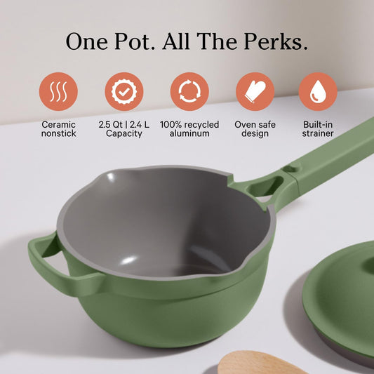 Our Place Perfect Pot - Mini 2.5 Qt Nonstick Ceramic Sauce Pan with Lid | Versatile Cookware for Stovetop and Oven | Steam, Bake, Braise, Roast | PTFE and PFOA-Free | Toxin-Free, Easy to Clean | Sage - Nestoria