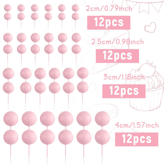 48 Pcs Balls Cake Topper Decorations Balloon Cupcake Toppers Foam Cake Topper Balls Cake Balls Decorations for Birthday Party Wedding Anniversary Cake Decorating (48 Count)