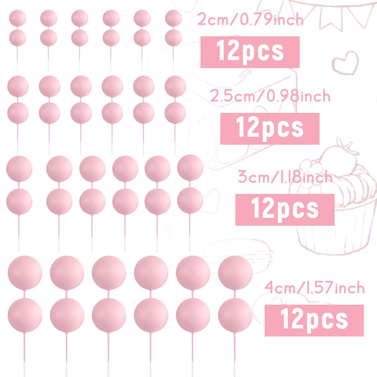 48 Pcs Balls Cake Topper Decorations Balloon Cupcake Toppers Foam Cake Topper Balls Cake Balls Decorations for Birthday Party Wedding Anniversary Cake Decorating (48 Count)