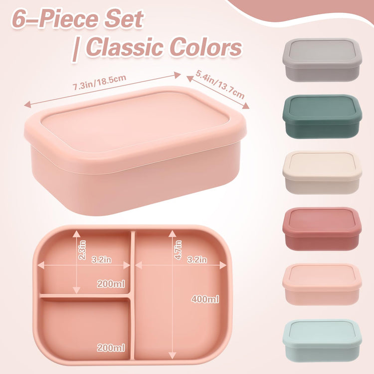 6 Pcs Bright Silicone Bento Boxes (6 Count)