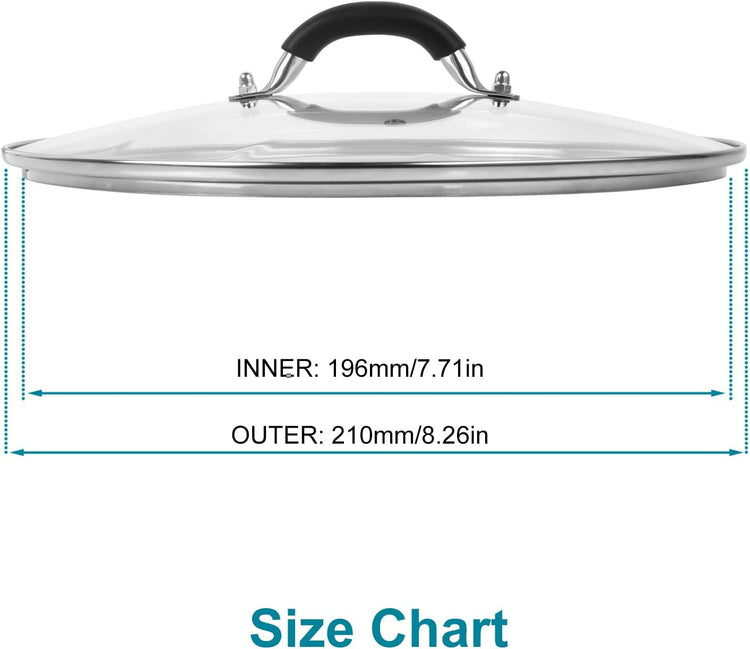 8 Inch Pan Lid - Glass Lid with Stainless Steel Handle for Frying Pan and Pots (8" Lid)