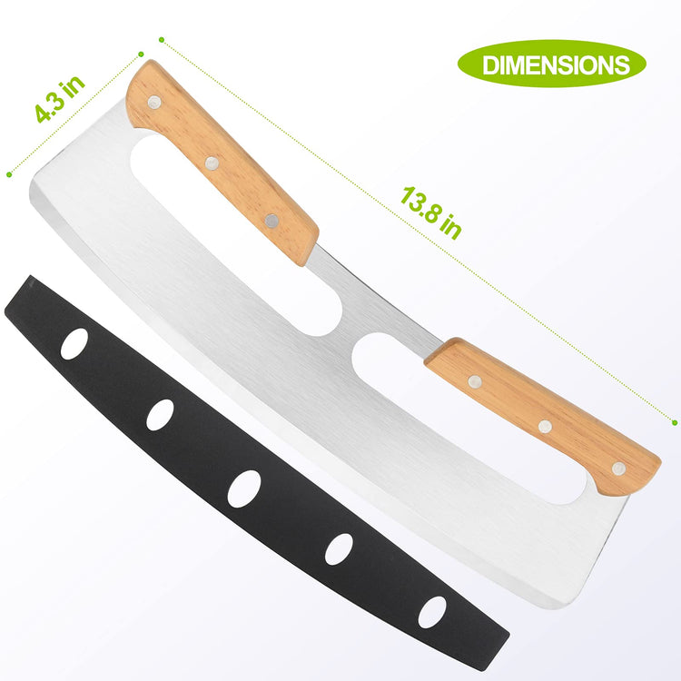 Pizza Cutter Rocker with Wooden Handles & Protective Cover by ZOCY