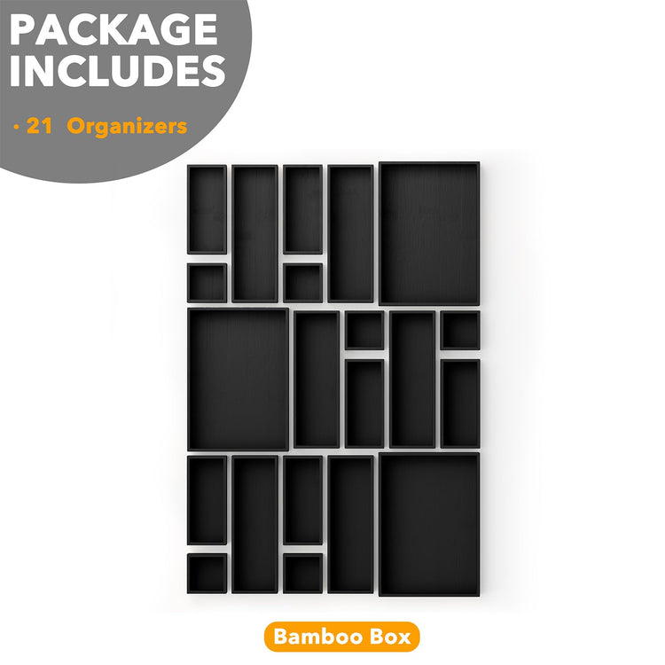 21 Piece Bamboo Drawer Organizer Storage Boxes Set
