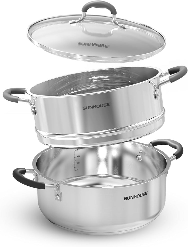 5 QT Stainless Steel Steamer Pot for Cooking with Glass Lid