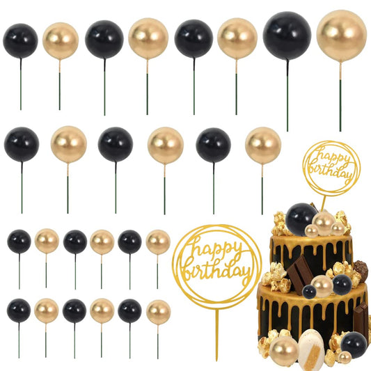 Cake Topper Gold 27 Pack Cupcake Topper with Mini Balls