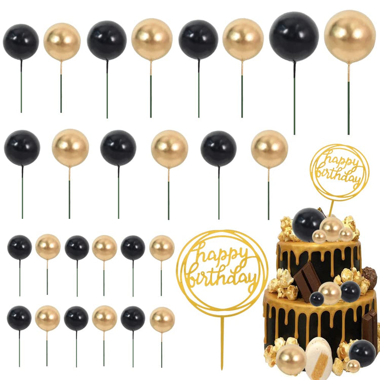 Cake Topper Gold 27 Pack Cupcake Topper with Mini Balls