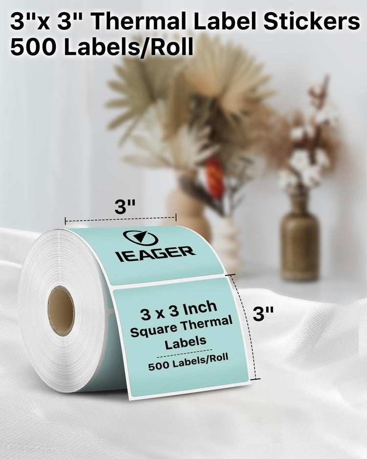 Green 3" x 3" Square Thermal Label Stickers