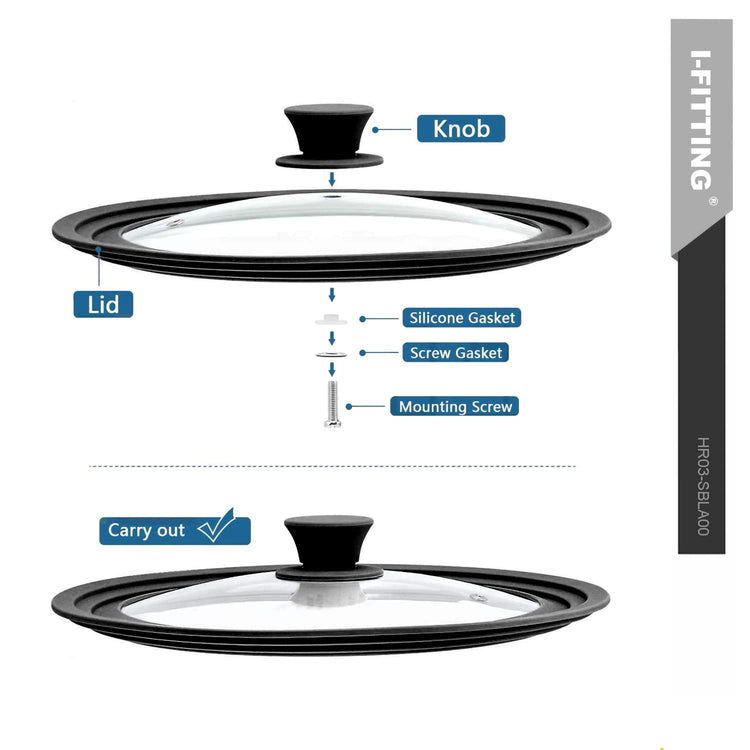 Tempered Glass Universal Cookware Lid Black 1 Pack
