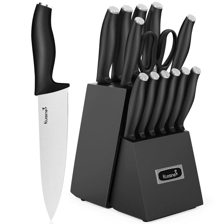 Knife Set 15 pieces High Carbon Stainless Steel Professional Kitchen Knife block set with Sharpener Black