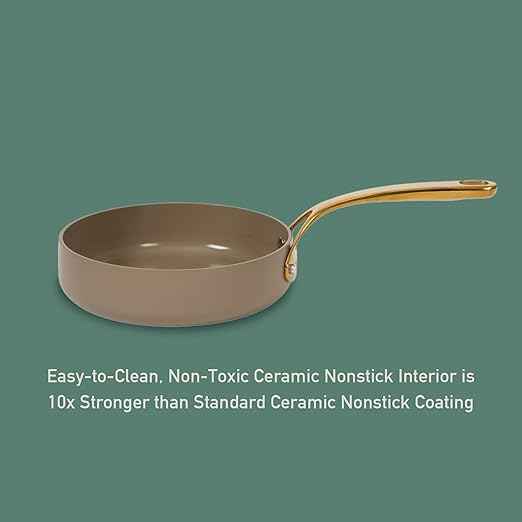 Bloomhouse - Two Time Oprah's Favorite Things Winner - 8 Piece Pots and Pans Heavy Duty Aluminum Premium PFA Free Ceramic Nonstick Dutch Oven Pot with Lid - Cappuccino Cream with Gold Handle