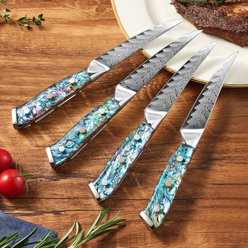 SENKEN 6 Piece Damascus Steak Knife Set (6 Count)