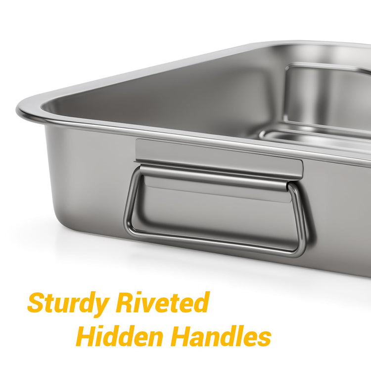 Heavy Duty Stainless Steel Roasting Pan with Rack & Handle for Oven