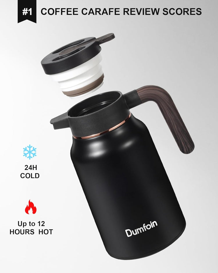 Carafes for Hot Liquids 51 oz - 12 Hour Stainless Steel Thermal Coffee Carafe-Insulated Coffee Carafes For Keeping Hot/Cold Coffee, Tea, Water, 1.5 Liter Beverage Dispenser(2 Black)
