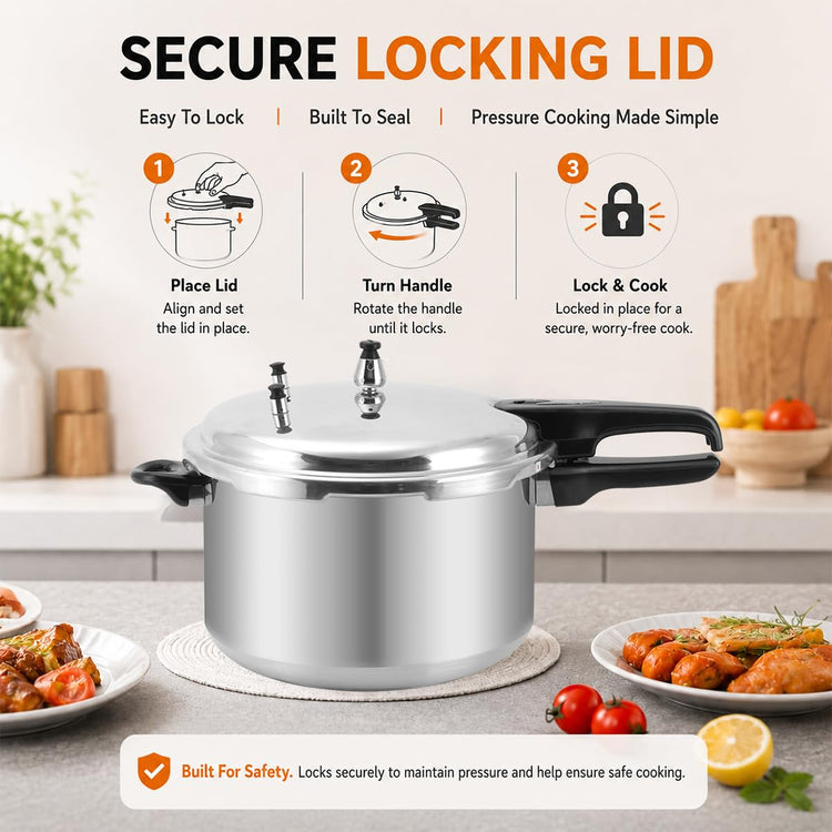 12 Quart Aluminum Pressure Cooker with Steaming Rack