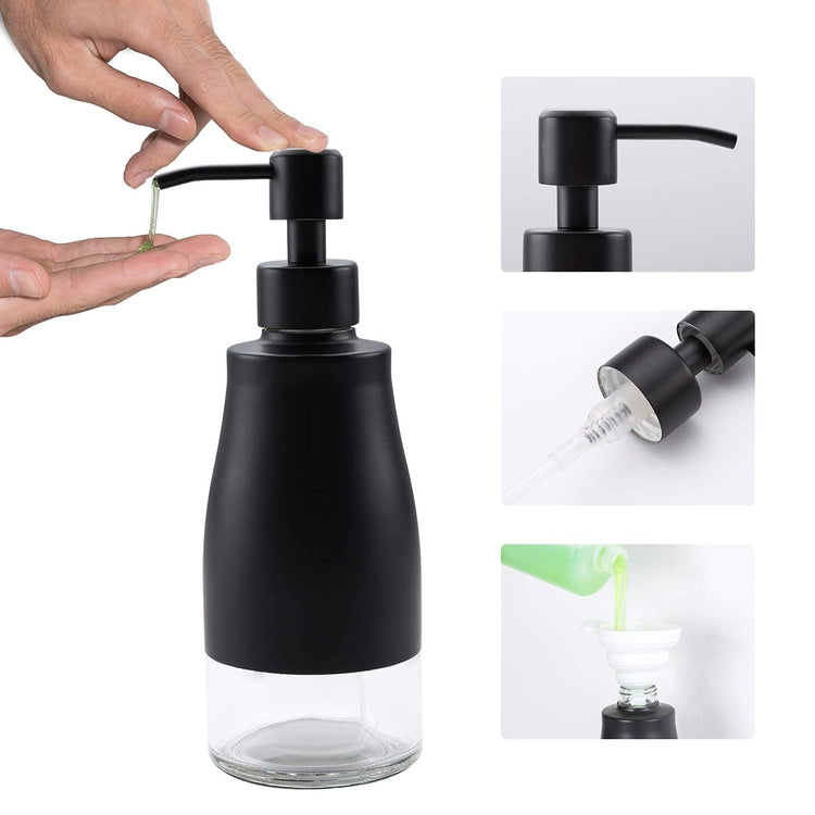 Black Soap Dispenser with Coaster and Stickers