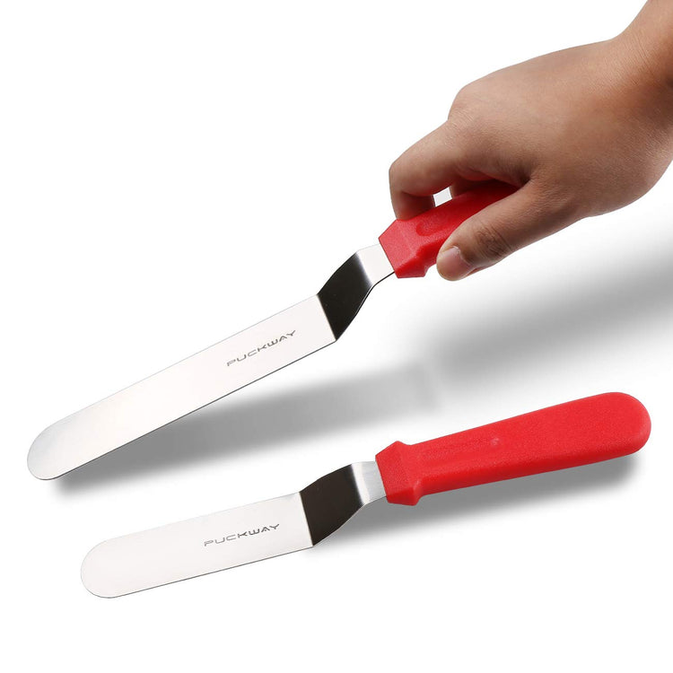 Offset Spatula set of 3 Red 6 8 & 10 Inch Cake Frosting Angled Icing Spatula for Decorating (3 Count)