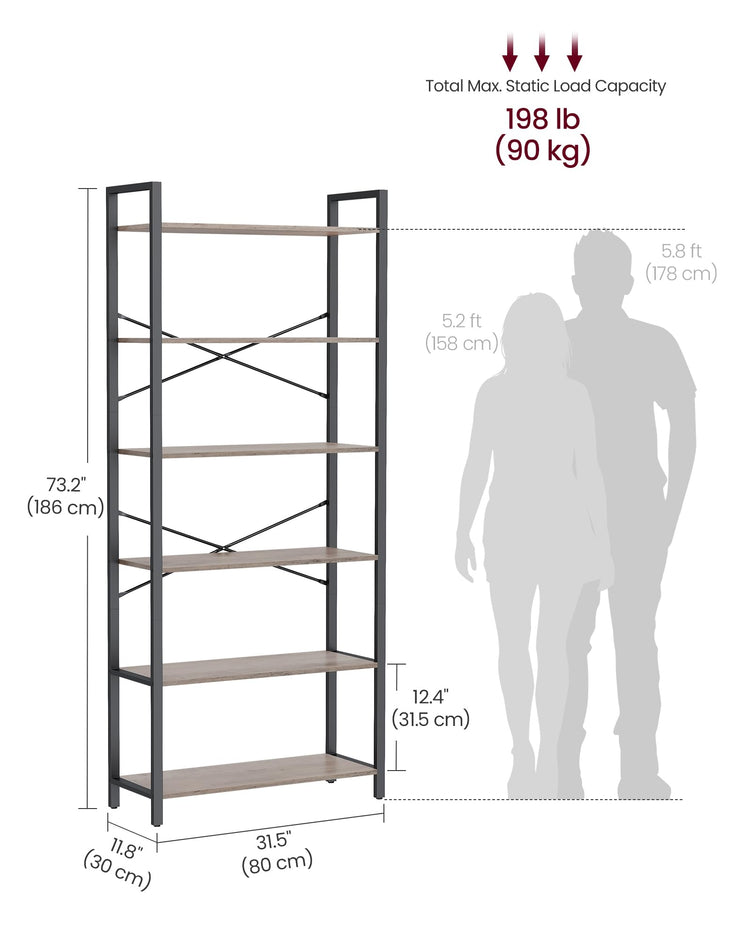 6 Tier Bookshelf with Steel Frame