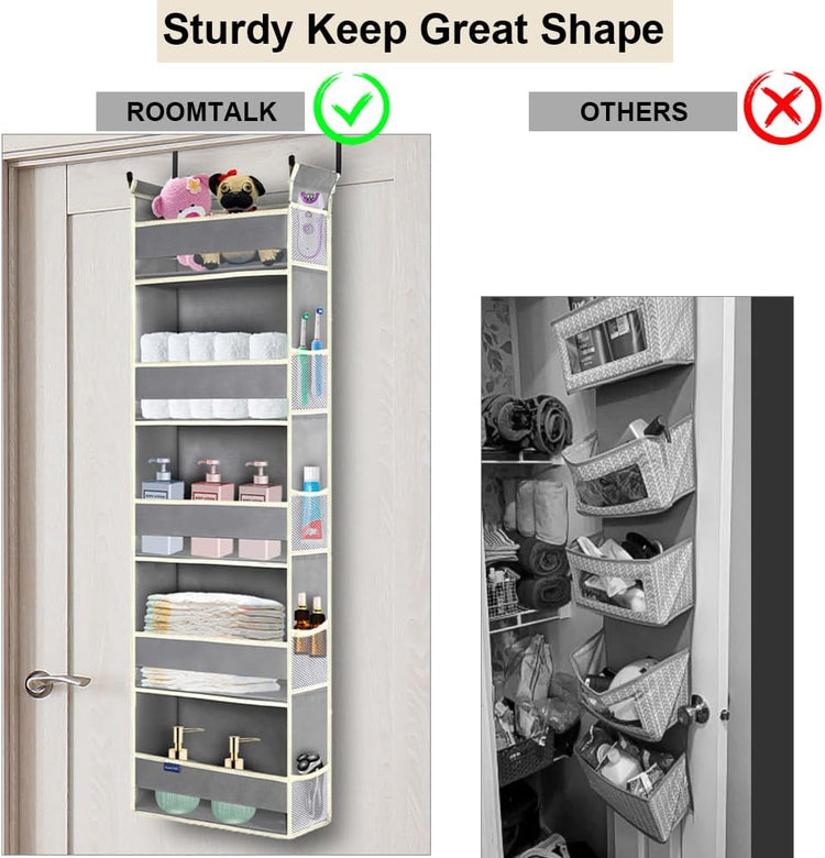 Over The Door Organizer 5-Shelves and 10 Side Pockets, Over The Door Storage for Bathroom Bedroom Nursery, Hanging Door Organizer for Baby Diapers and Kids Toys (13"x5"x44", Grey)