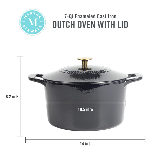 Gatwick 7 Quart Enamel Cast Iron Dutch Oven Pot with Lid