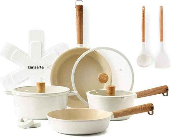 SENSARTE Ceramic Nonstick Cookware Set, Non-toxic Healthy Pots and Pans Set Ceramic Coated Kitchen Cooking Set, Free of Intentionally Added PFAS/PTFE, Dishwasher&Oven Safe Induction Compatible, 13pcs