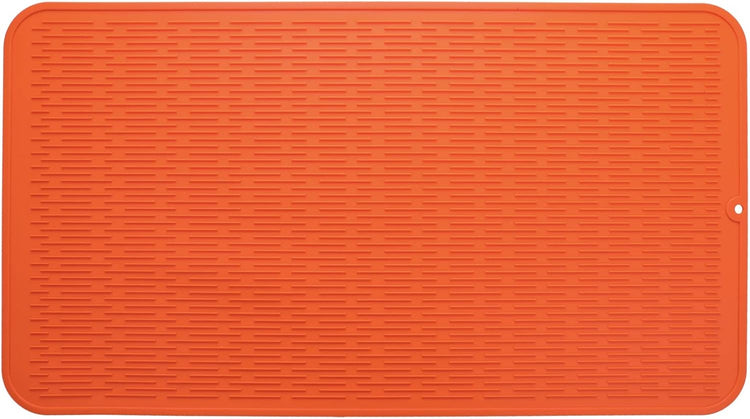 Silicone Dish Drying Mat for Multiple Usage,Easy clean,Eco-friendly,Heat-resistant Silicone Mat for Kitchen Counter or Sink,Refrigerator or Drawer Liner Orange 4XL 32 inches x 18 inches