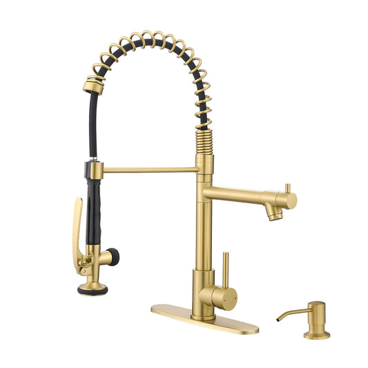 Commercial Kitchen Sink Faucet with Pull Down Sprayer Brushed Gold