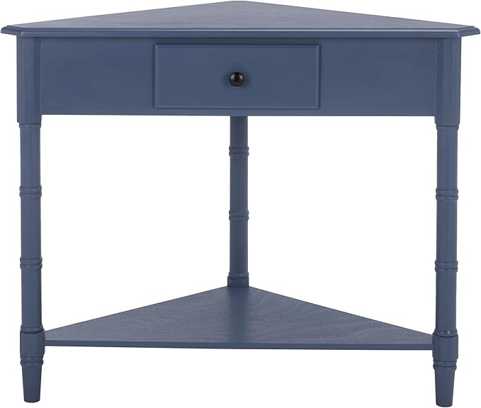SAFAVIEH Home Collection – Gomez Blue Corner Table, 1-Drawer Space-Saving Triangle Accent Table, Classic Turned-Leg Design (AMH5709H)