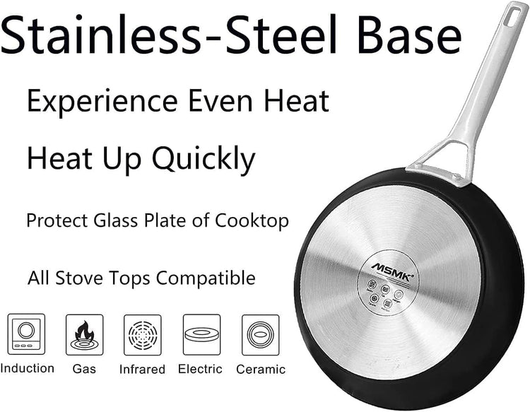 MsMk 11 Inch Nonstick Frying Pan with Lid，Titanium and Ceramic Nonstick skillet with lid, PFOA Free Non-Toxic, Stay-Cool Handle, Scratch-resistant, Induction Skillet With Lid for Induction, Ceramic