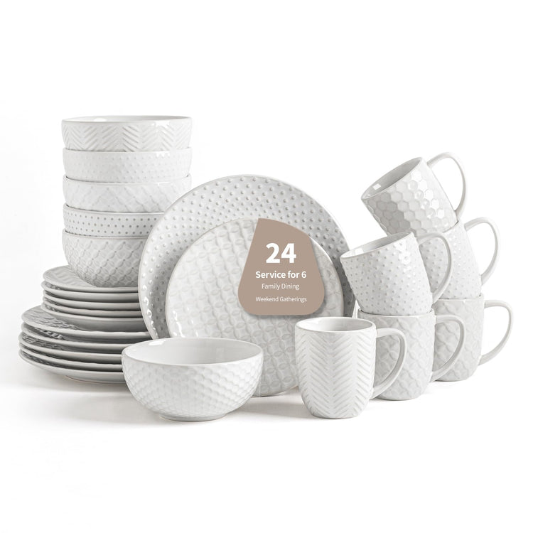 24 Piece Ceramic Dinnerware Set with Mugs (24 Count)