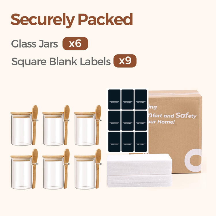 Glass Spice Jars with Spoons 8 oz 6 Pack Round with Labels (6 Count)