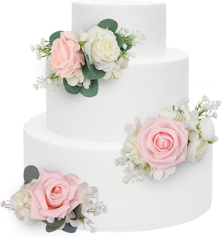 Rinlong 3Pcs Pre-made Blush Pink Cake Flowers Decorations Flower Cake Topper Butterfly Cake Decorating Flowers for Wedding Sweet 16 Birthday Girl