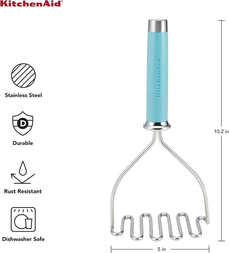 KitchenAid Gourmet Stainless Steel Wire Masher, 10.24-Inch, Aqua Sky