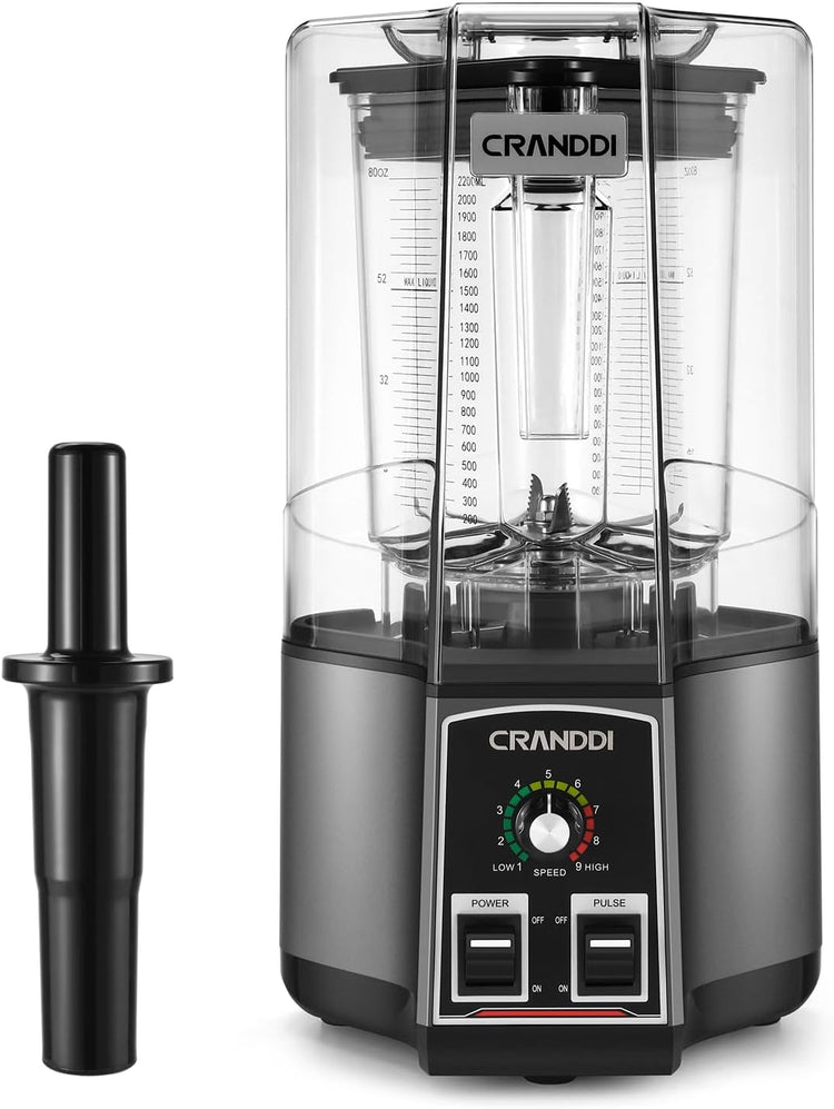 CRANDDI Commercial Blender for Crushing Ice, Chopping, Grinding, Blending, 1500W 80oz Blender with Tamper and Removable Soundproof Cover, K85 (Grey)