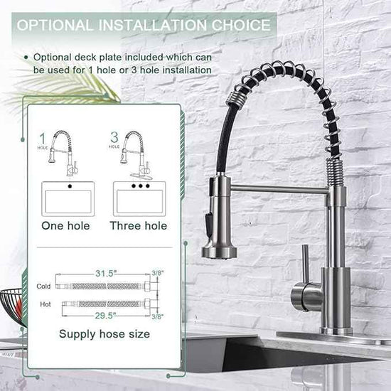 WEWE Kitchen Faucets, Commercial Brushed Nickel Stainless Steel Pull Down Sprayer Single Hole Single Handle RV Farmhouse Laundry Outdoor Faucet for Kitchen Sink, llaves para fregaderos de cocina