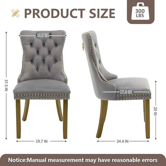 Velvet Dining Chairs Set of 6, Kitchen & Dining Room Chairs, Upholstered Dining Chairs with Back Ring Pull and Golden Solid Wood Legs, Modern Tufted Kitchen Chairs for Dining Room, Light Grey