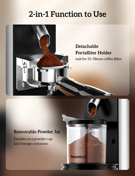 Stainless Steel Espresso Grinder with Portafilter Holder