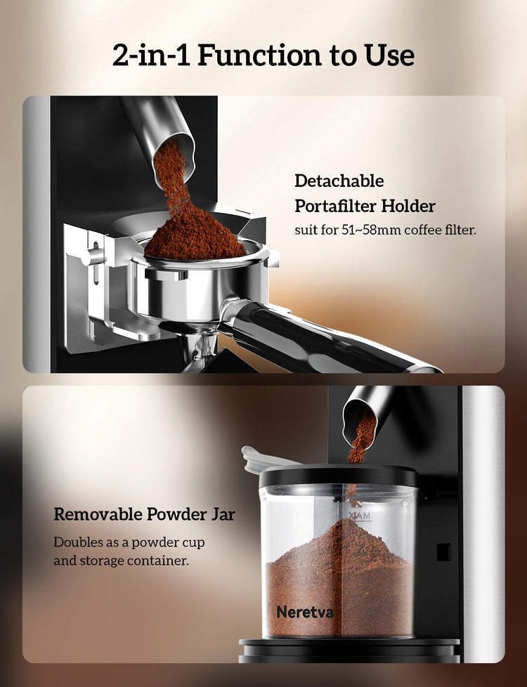 Stainless Steel Espresso Grinder with Portafilter Holder