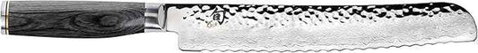 Shun Cutlery Premier Grey Bread Knife 9”, Long Serrations Glide Through Bread, Hammered TSUCHIME Finish, Ideal for Cakes and Pastries, Authentic, Handcrafted, Japanese Serrated Kitchen Knife