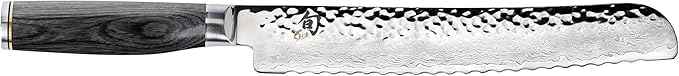 Shun Cutlery Premier Grey Bread Knife 9”, Long Serrations Glide Through Bread, Hammered TSUCHIME Finish, Ideal for Cakes and Pastries, Authentic, Handcrafted, Japanese Serrated Kitchen Knife
