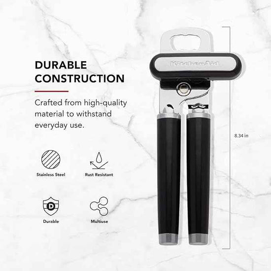 KitchenAid Classic Multifunction Can Opener and Bottle Opener Easy to Use,Razor Sharp Stainless Steel Cutting Wheel,Soft Ergonomic Handles,Black,(Pack of 12)